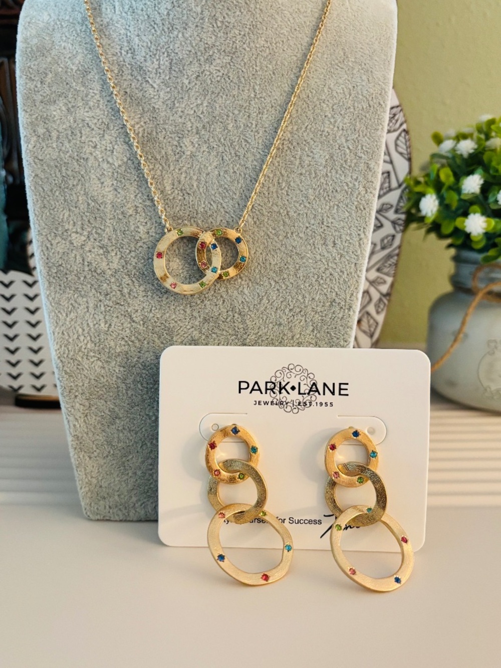 Park Lane Gold Tone Linked Hoop Necklace and Earrings Set